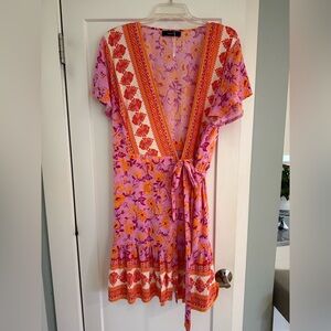 Zesica Wrap Dress Pink Purple Size XL